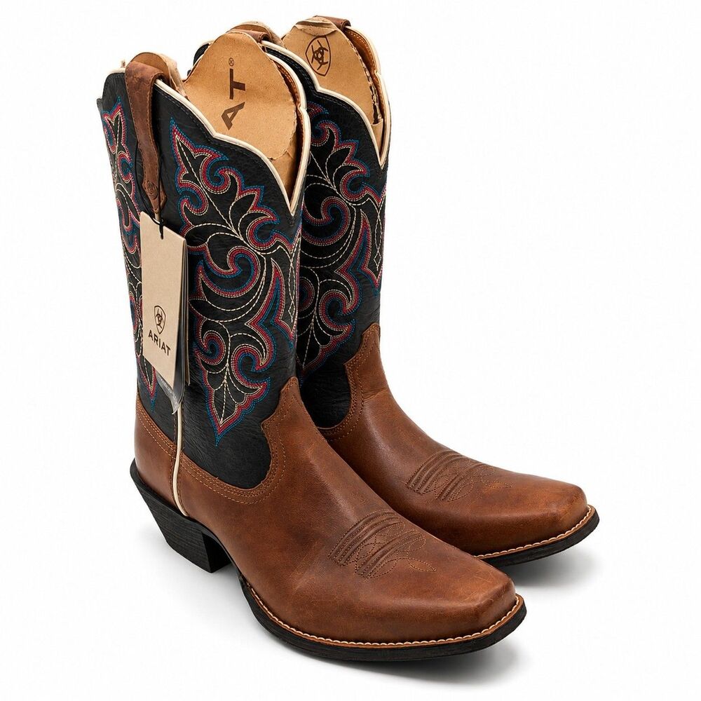 Ariat® Round Up Square Toe Western Cowboy Boots Brown Blue Women's 11 B 10040446